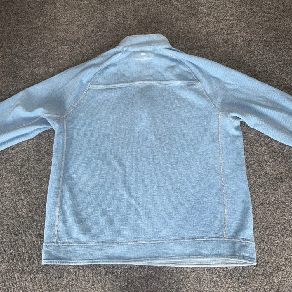 Tommy Bahama Mens Reversable Quarter Zip Pullover Light Blue Marled Knit Large